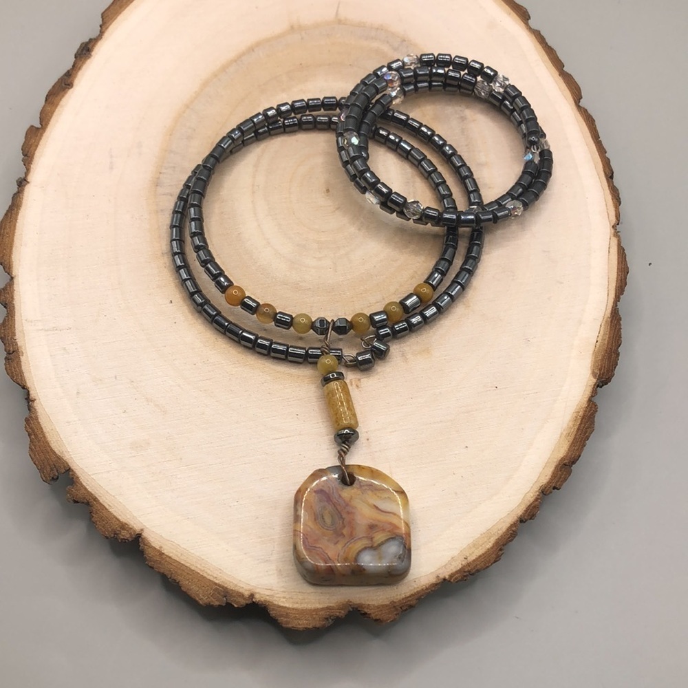 Artisan hematite necklace and bracelet.